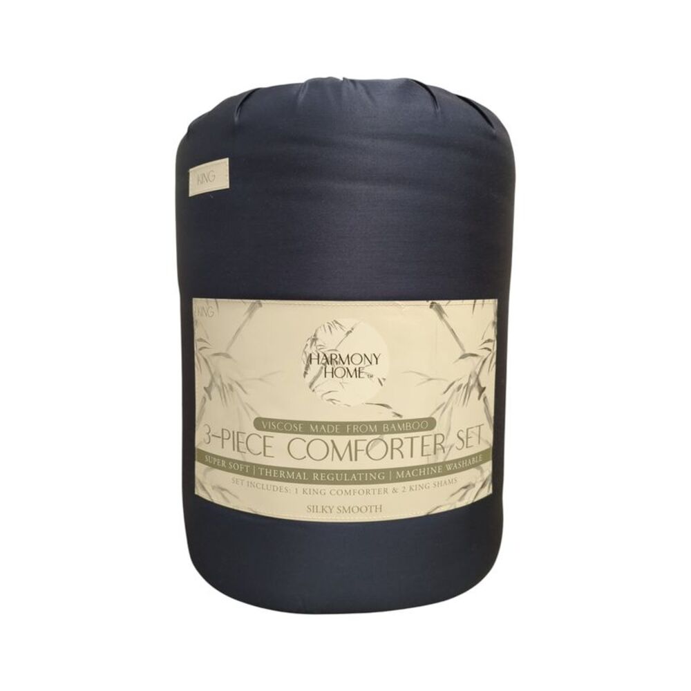 Harmony Home Soft Viscose Thermal Regulating 3 Piece Comforter Set, King - Navy